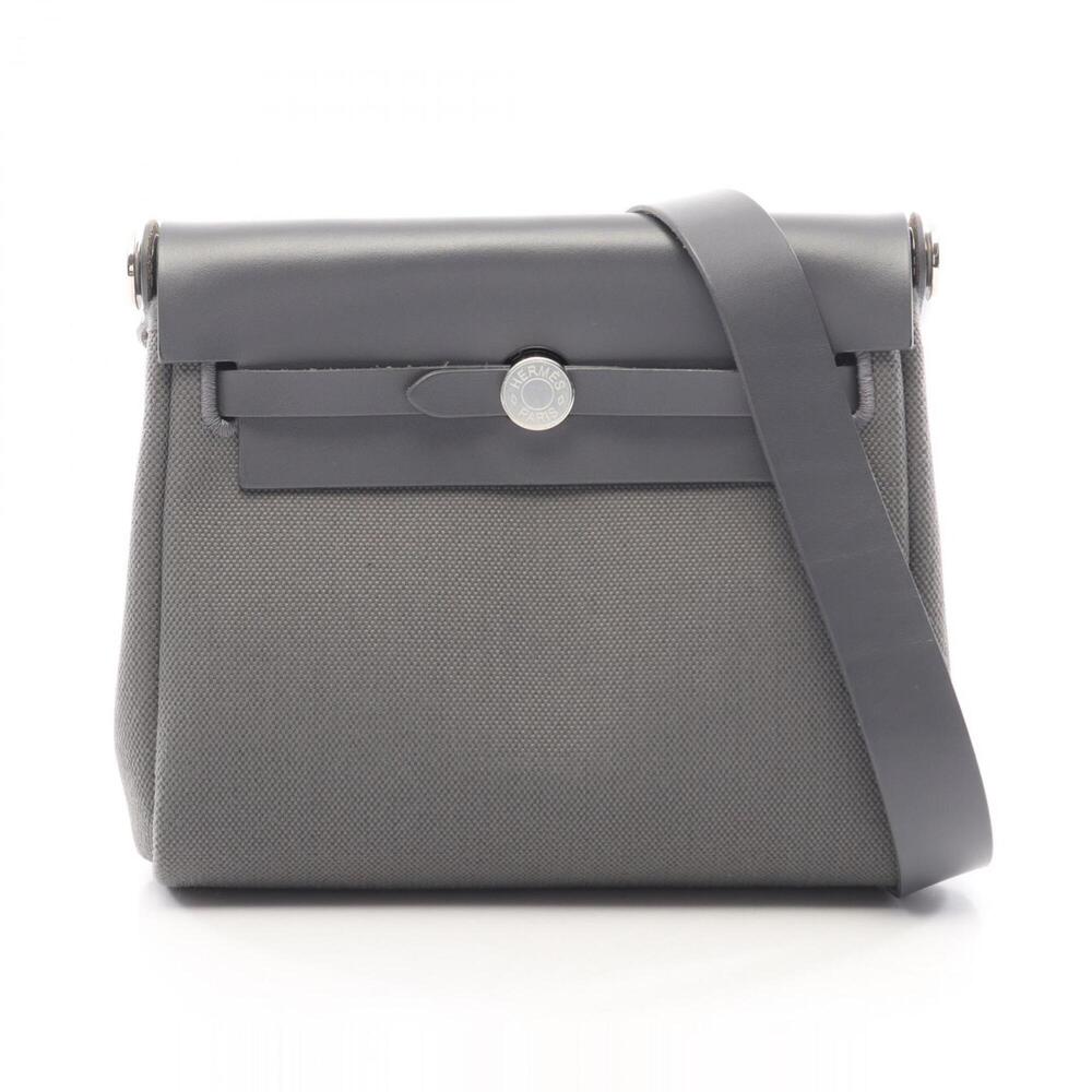 Hermes Herbag Zip Mini Ardoise Shoulder Bag Handbag Toile Military Vache Hunt...